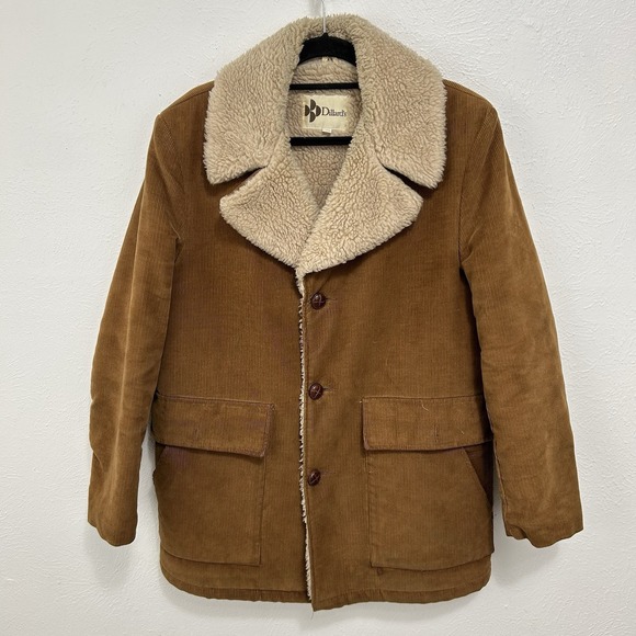 Vintage 70s Sherpa Lined Corduroy Jacket Ranch Coat Brown Western Ranch Sz 40/M